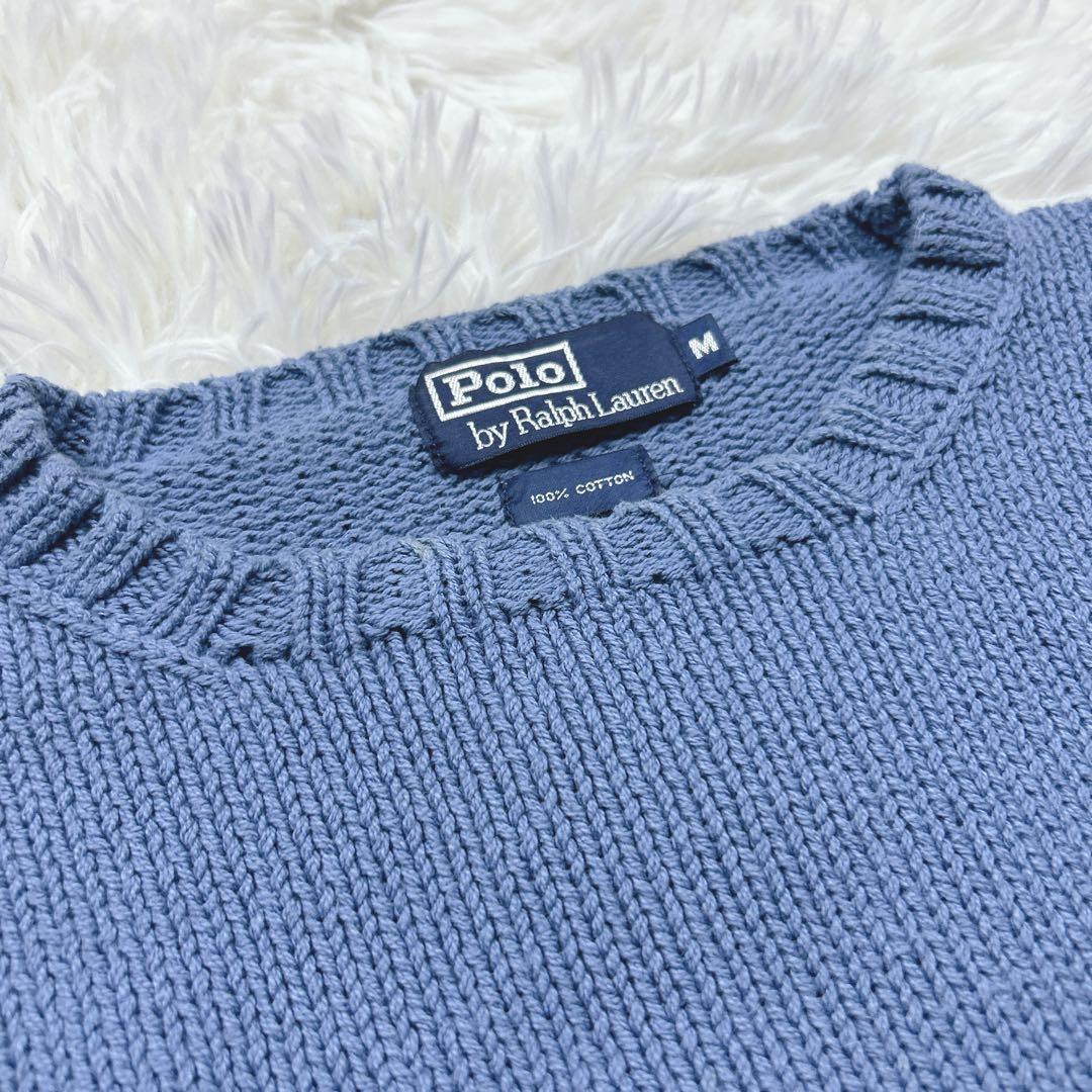 90s ポロバイラルフローレン　日本製　コットンセーター　ラピスブルー　M