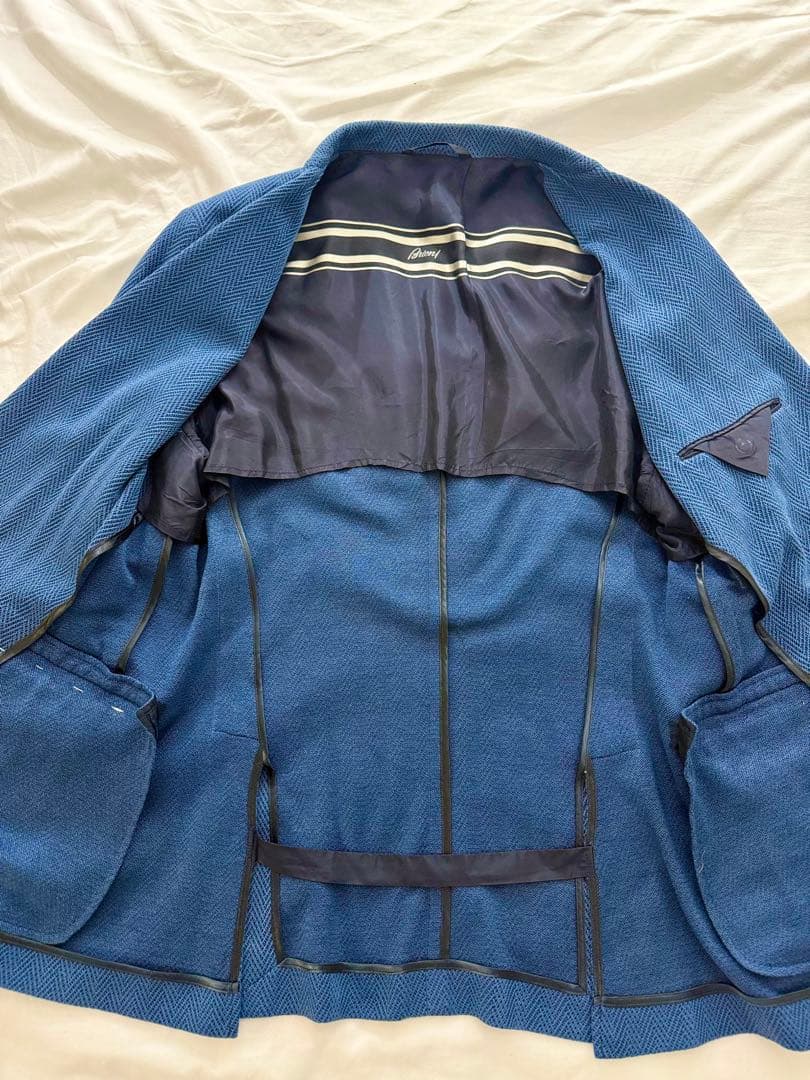 BRIONI ヘリンボーン ニット ジャケット ブルー