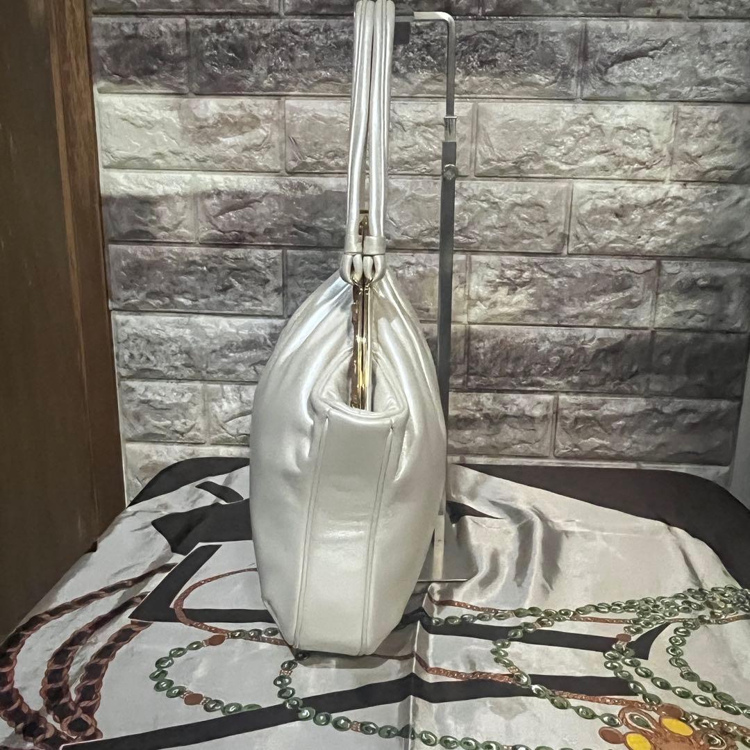 希少☆美品☆本革濱野皮革工藝 HAMANOがま口貴石 サンピエトロ ハンドバッグ