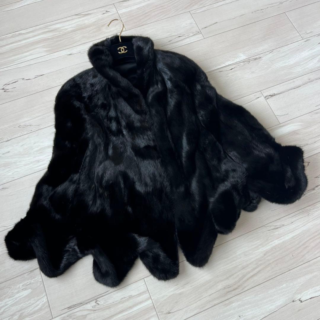 サガミンク　ポンチョ　スカラップ　毛皮　コート