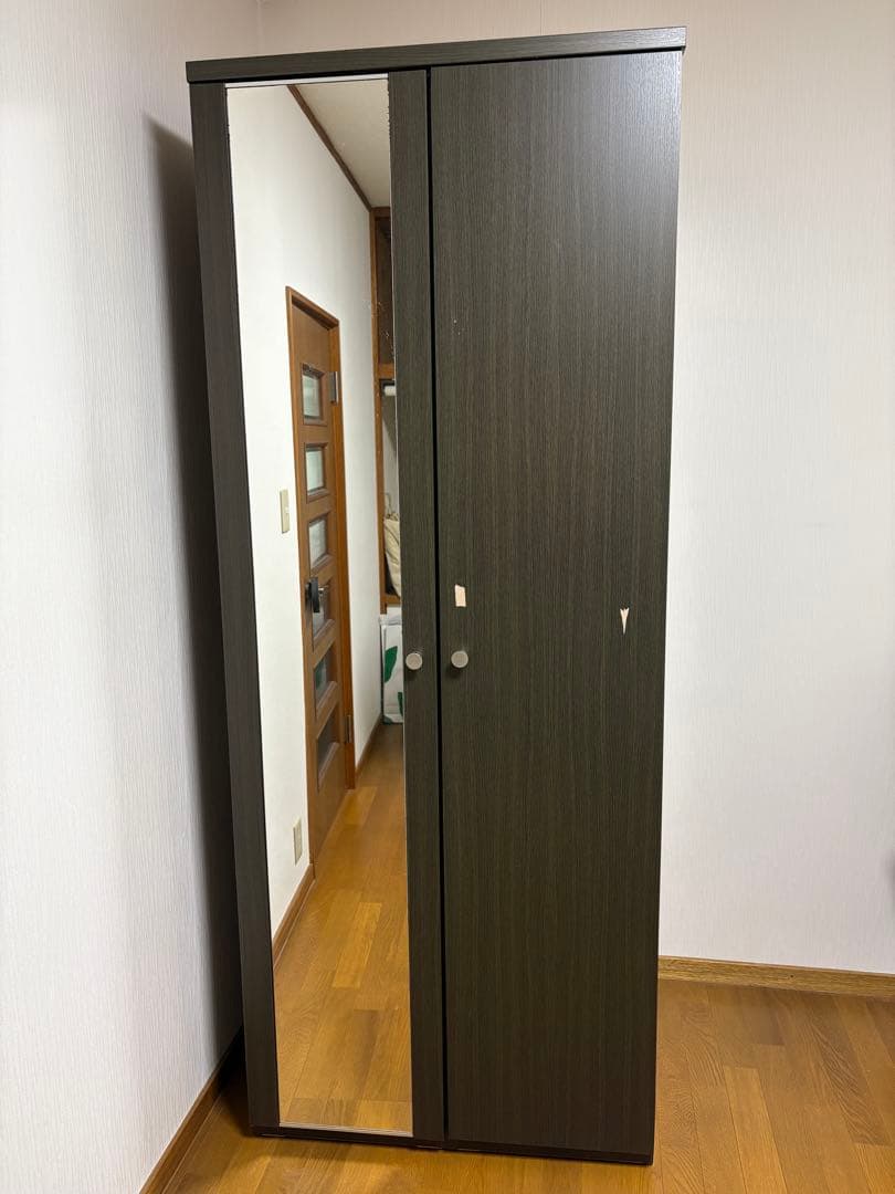 ニトリ ワードローブ ダークブラウン 収納キャビネット ミラー付き