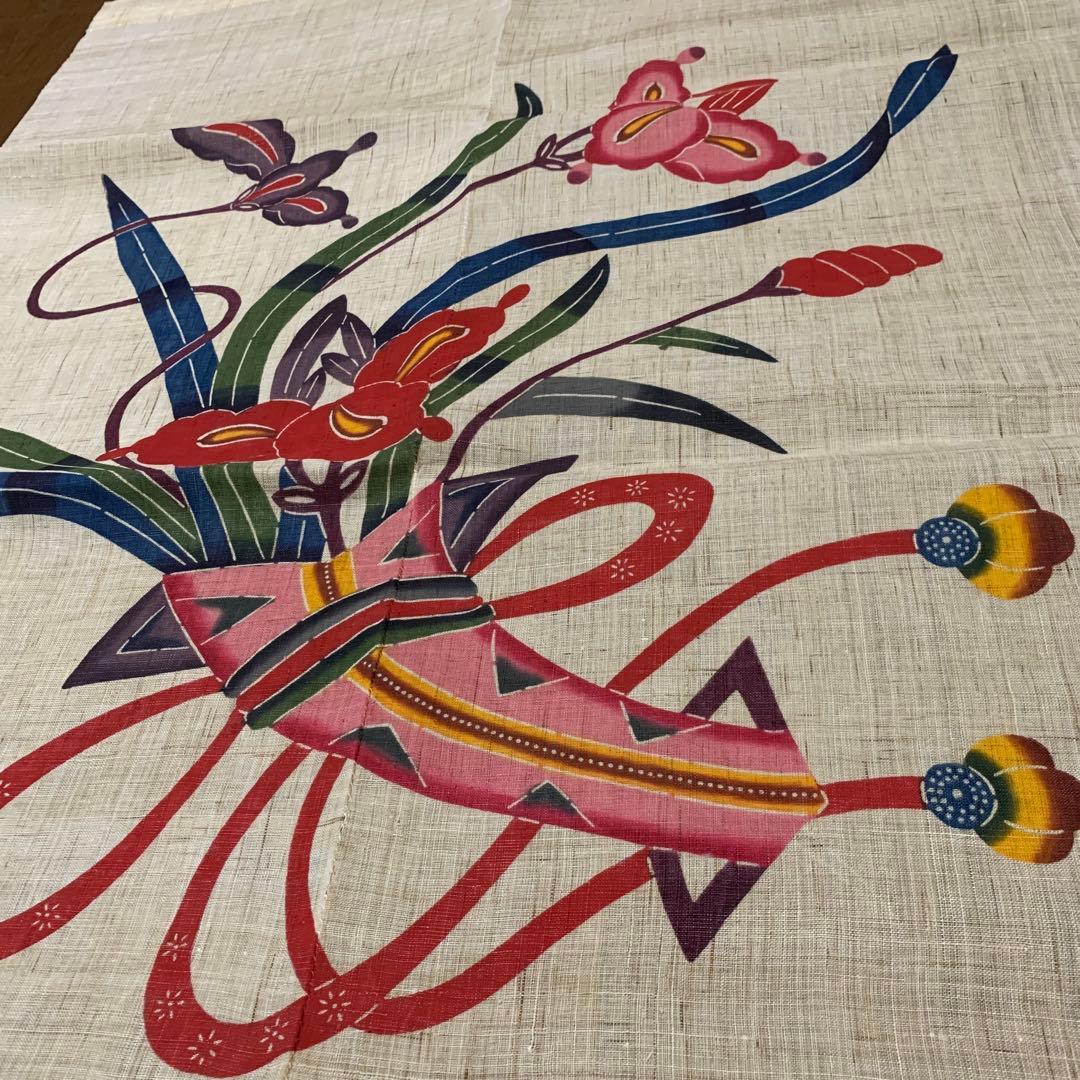 芭蕉布琉球紅型暖簾　手染め紅型染　沖縄　芭蕉紙　木箱入り　留美子 佐藤出品