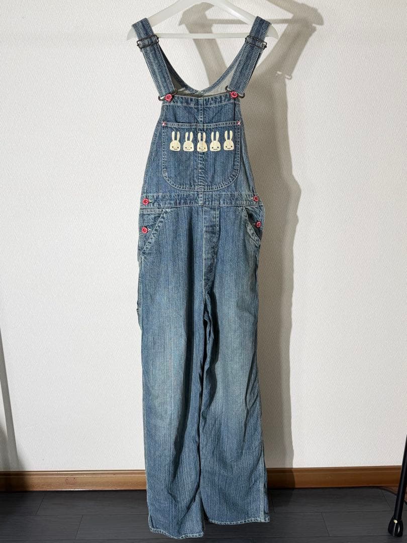 CUNE キューン うさぎプリント デニムオーバーオール サロペット S