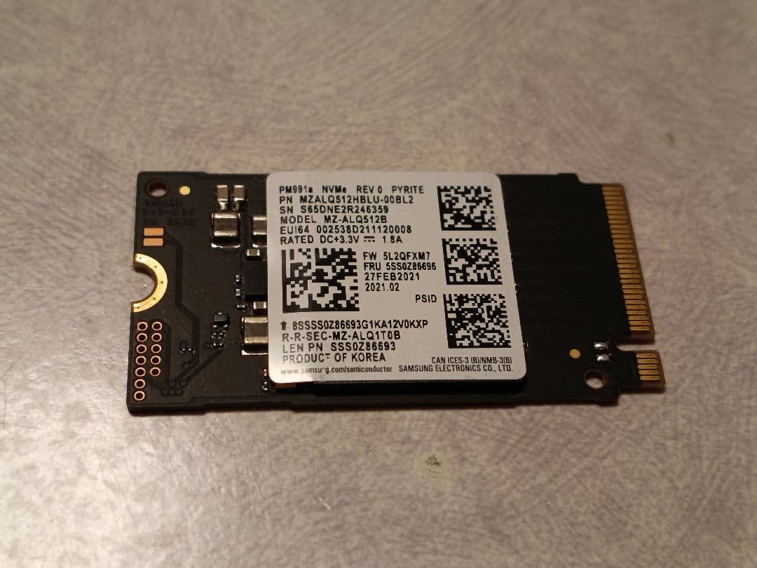 内蔵型SSD SAMSUNG 512GB NVMe M.2 2242_95%_359