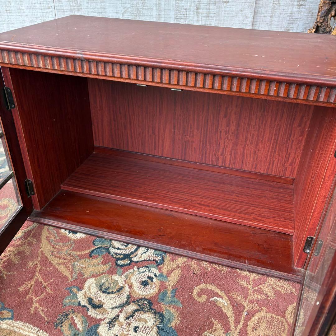 昭和レトロ 四国工芸 窓枠風ガラス扉 木製レコードラック キャビネット ラック