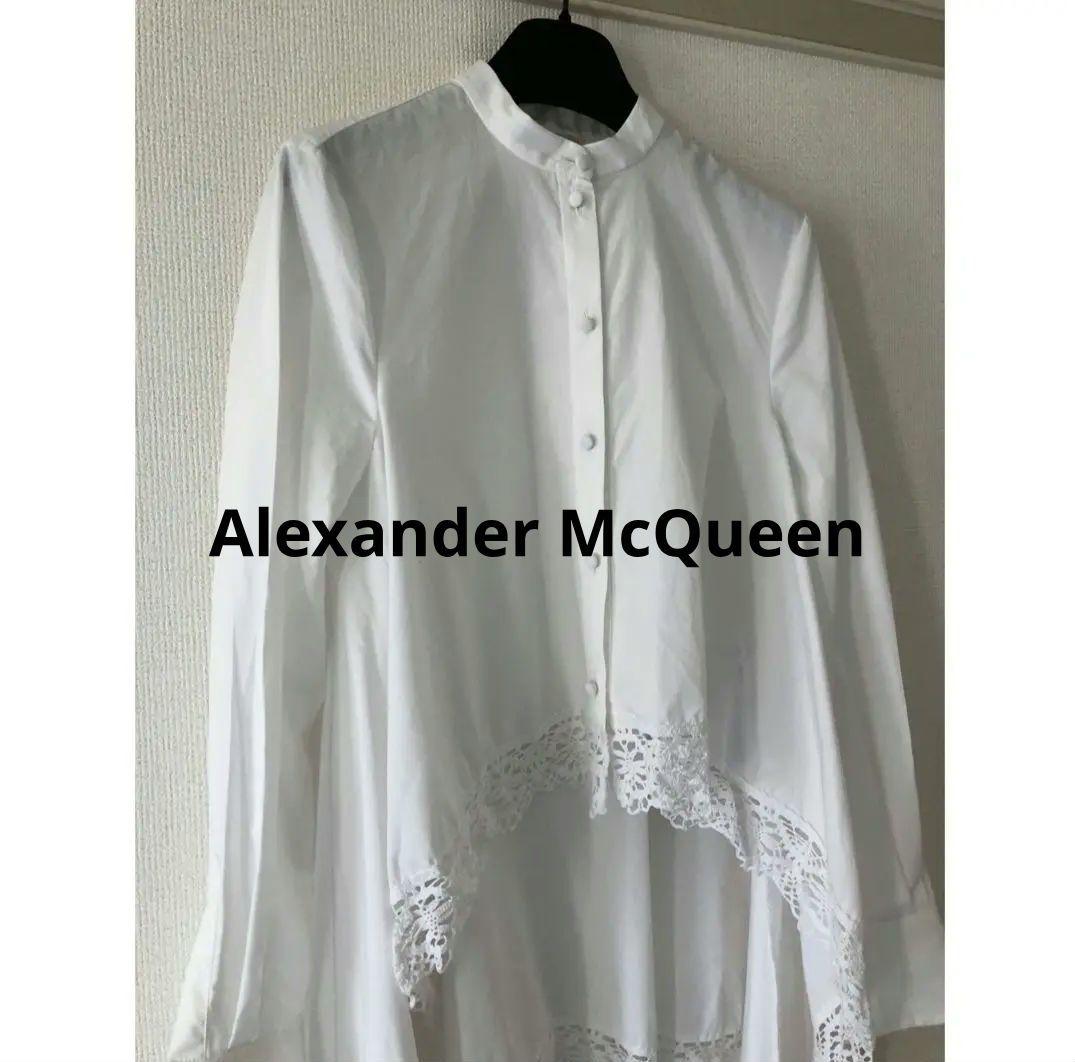Alexander McQueen コットンポプリン 裾レースブラウス IT38