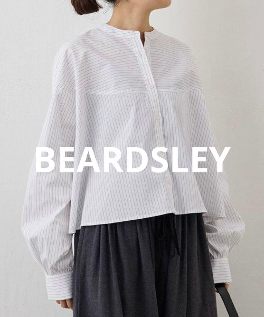 ビアズリー　フレアクロップドシャツ　ホワイト　ストライプ　白　BEARDSLEY