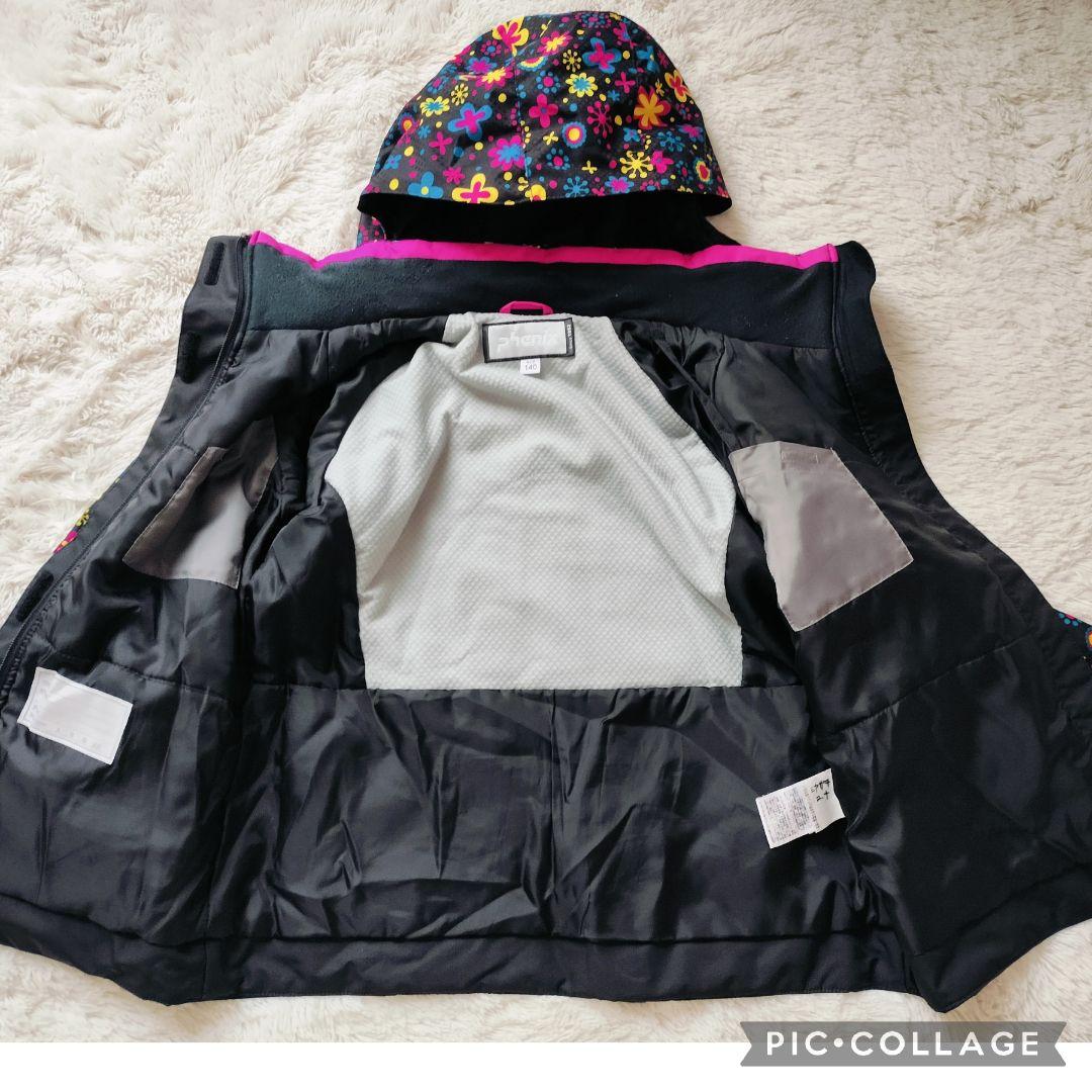 【美品】Phenix 女の子 スキーウェア 140 130調節 黒 花柄 上下