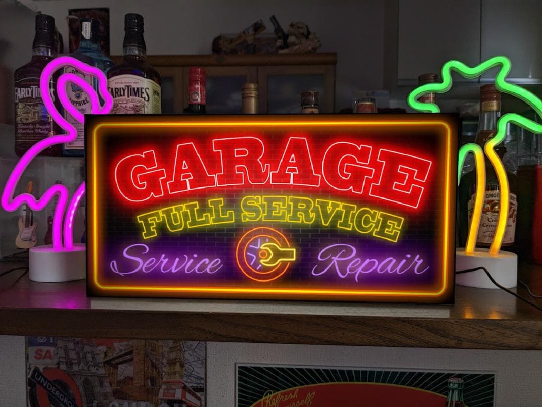 【Lサイズ】ガレージ カーショップ 車 看板 置物 アメリカン雑貨 ライトBOX