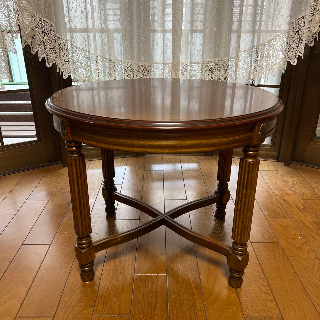 円形木製サイドテーブル ダークブラウン