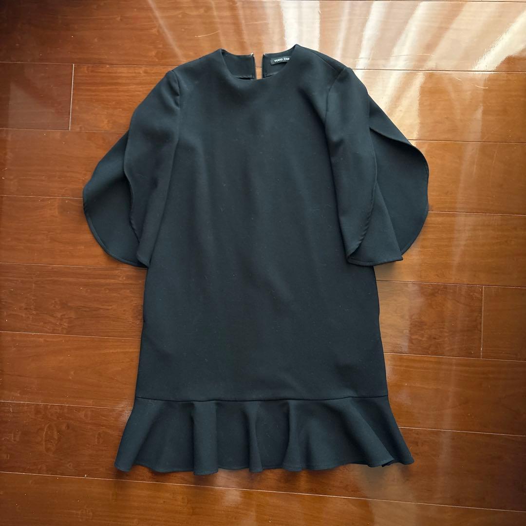 YOKO CHAN ブラック七部袖ワンピース