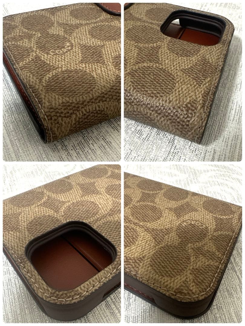 極美品 COACH 手帳型 iPhone13 スマホケース 茶 シグネチャー