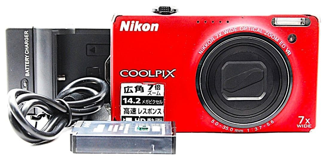 【動作確認済】Nikon Coolpix S6000 レッド バッテリー充電器付
