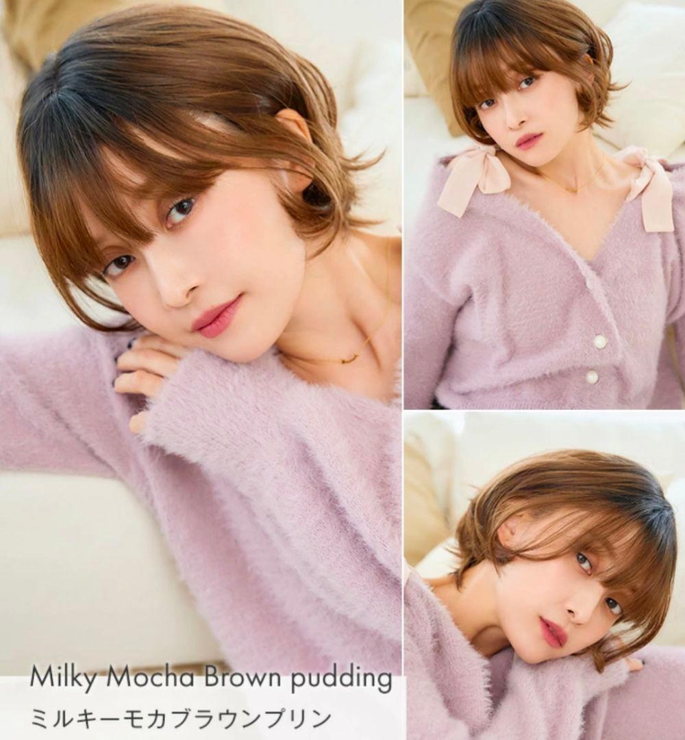 リネアストリア　人毛ミックスウィッグ　ラテショート　ミルキーモカブラウンプリン