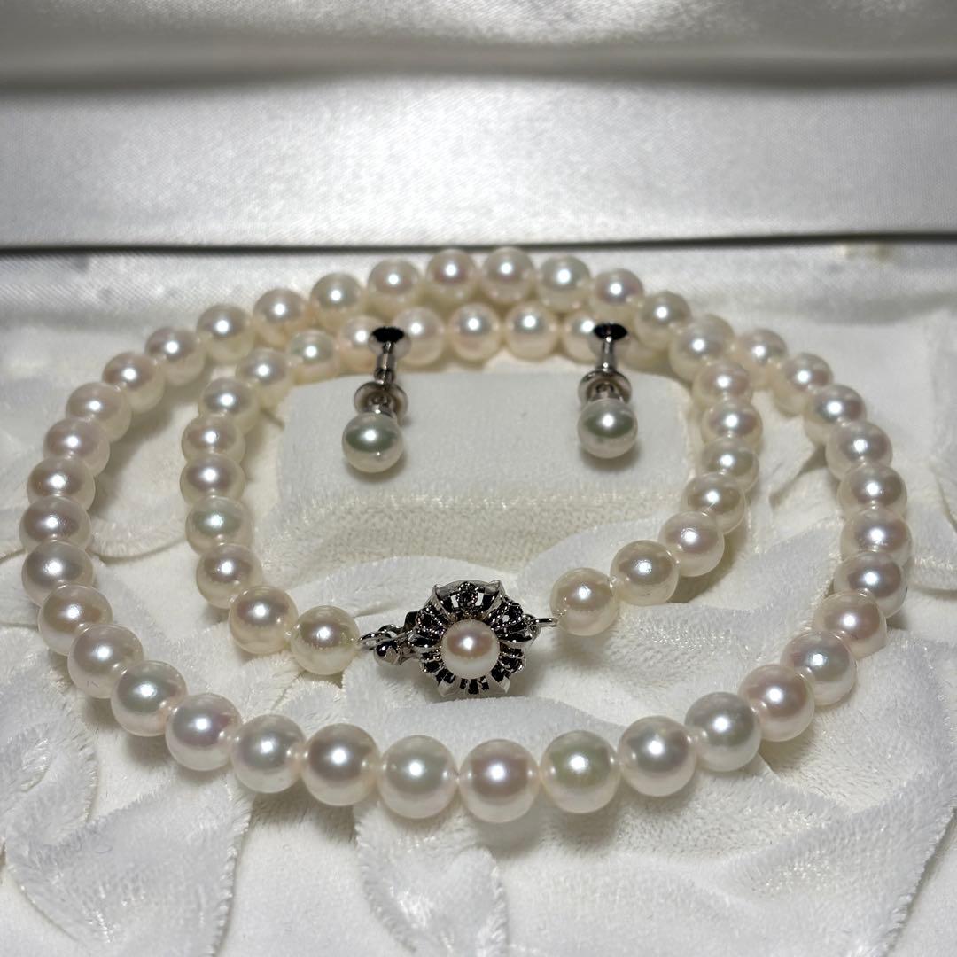 あこや真珠　パールネックレス　イヤリングセット　6.5-7.0mm クリーム色