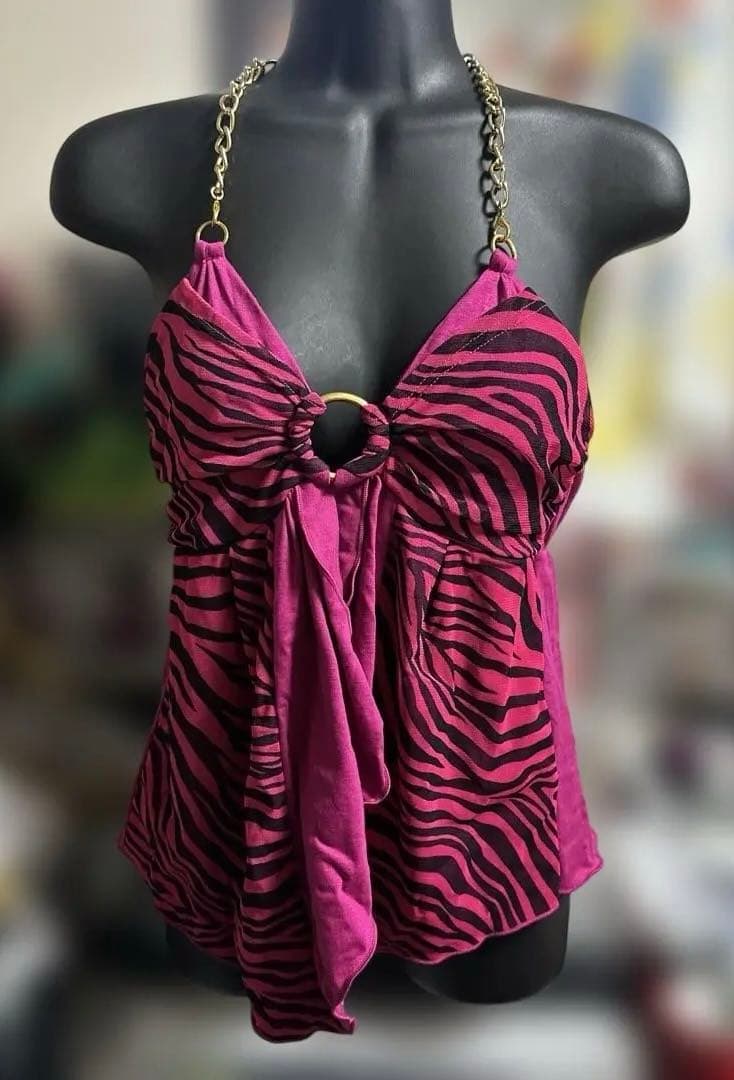 未使用　d.i.a ピンク ゼブラストライプ キャミソール