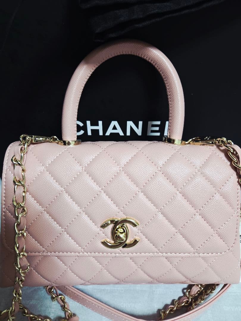 キャビアスキン ココハンドル ハンドバッグ ピンク