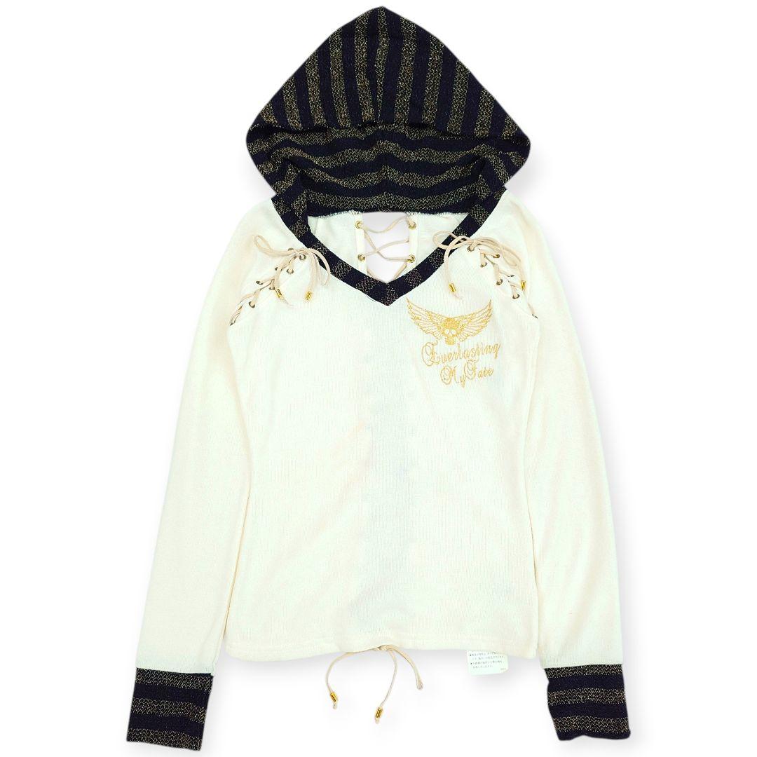 【新品】d.i.a. スカル ドクロ刺繍 編み上げ ニットパーカー ギャル 白