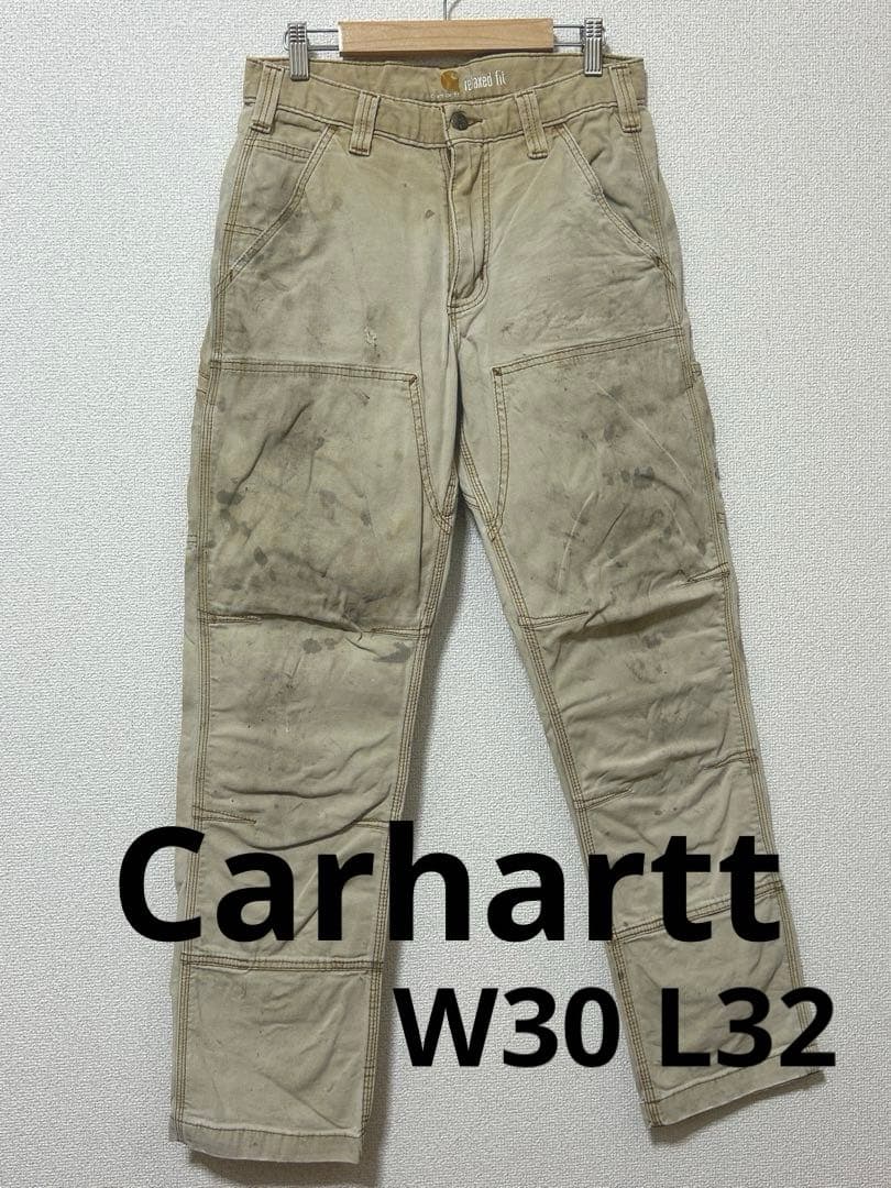 ソ*グ様 Carhartt ダブルニー ヒッコリー（ベージュ系）から色落ち W3