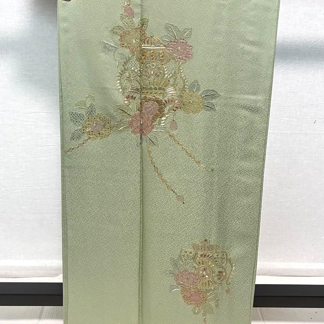 D53 訪問着 総刺繍 汕頭・蘇州・相良刺繍 花模様 正絹 着物 袷 極美品