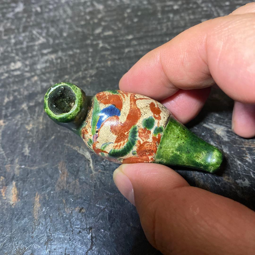 古清水焼　珍品キセル型根付