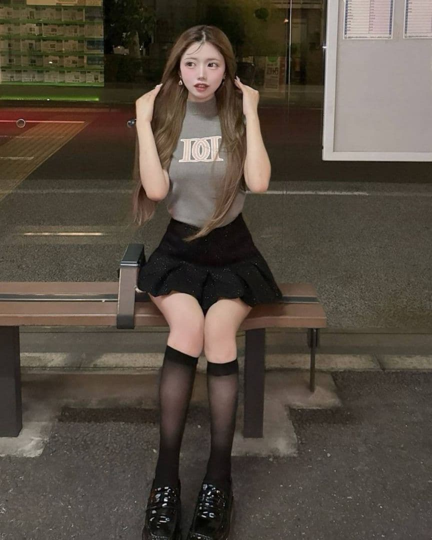 ダーリッチ DDロゴベーシックニットトップス グレー