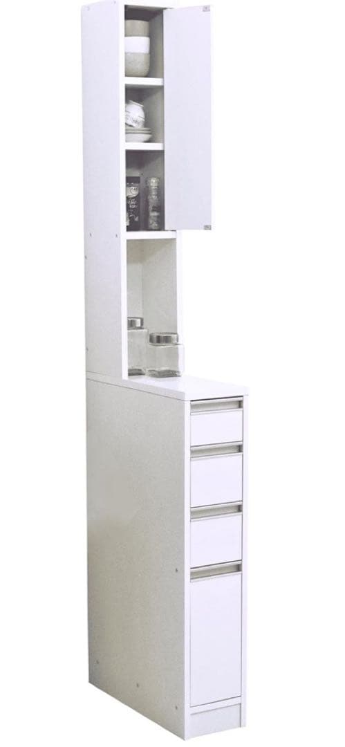 【なぁさ】すき間収納 15cm ホワイト 4段引出し 扉左右可