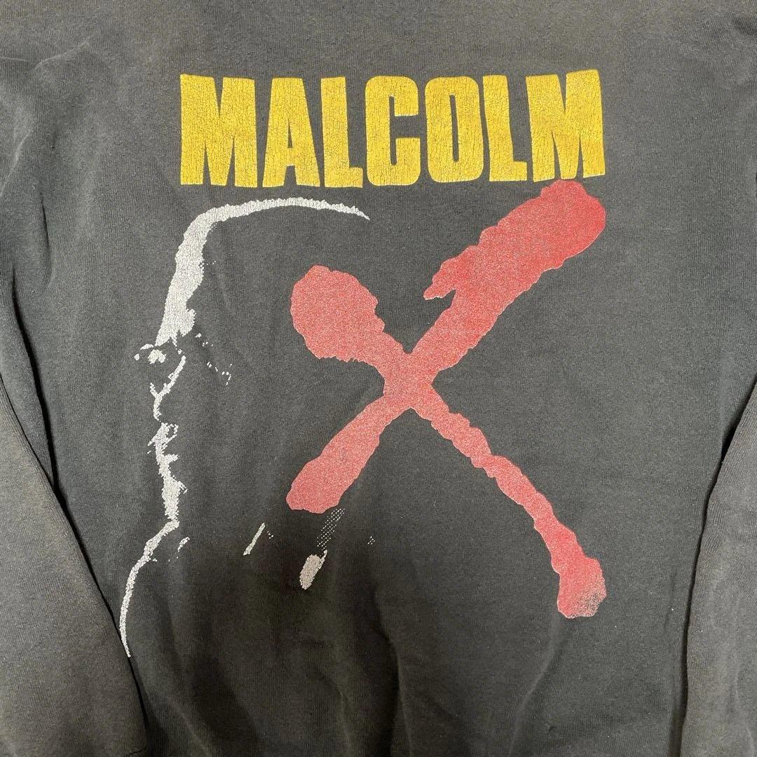 90sMALCOLM XスウェットUSA製両面プリントブラックフェードビンテージ
