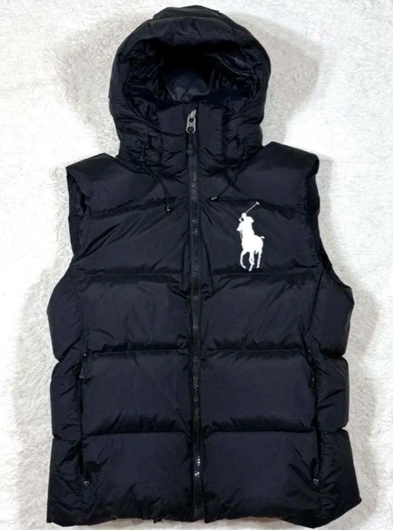 ポロラルフローレン 刺繍ロゴ ビッグポニー ダウンベスト 黒 Mサイズ