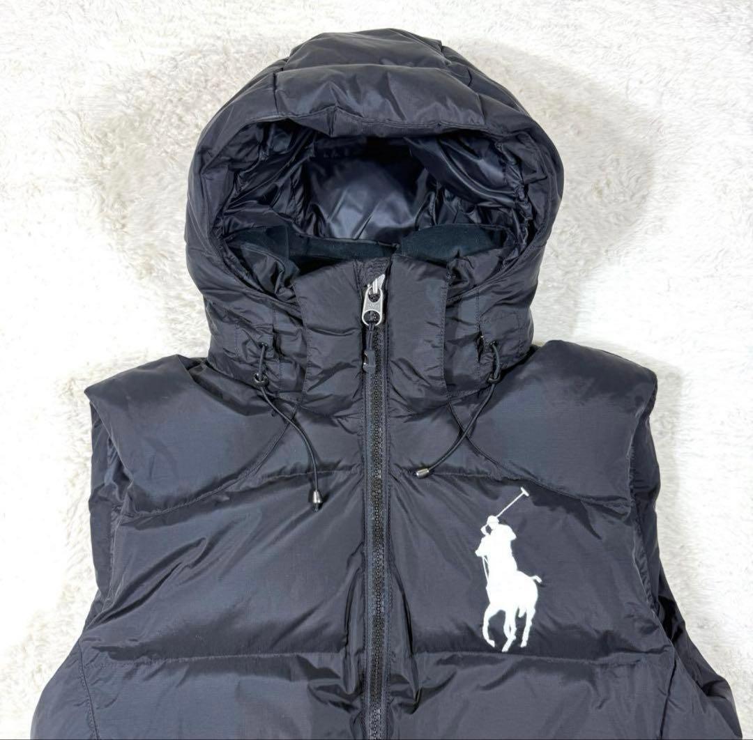 ポロラルフローレン 刺繍ロゴ ビッグポニー ダウンベスト 黒 Mサイズ