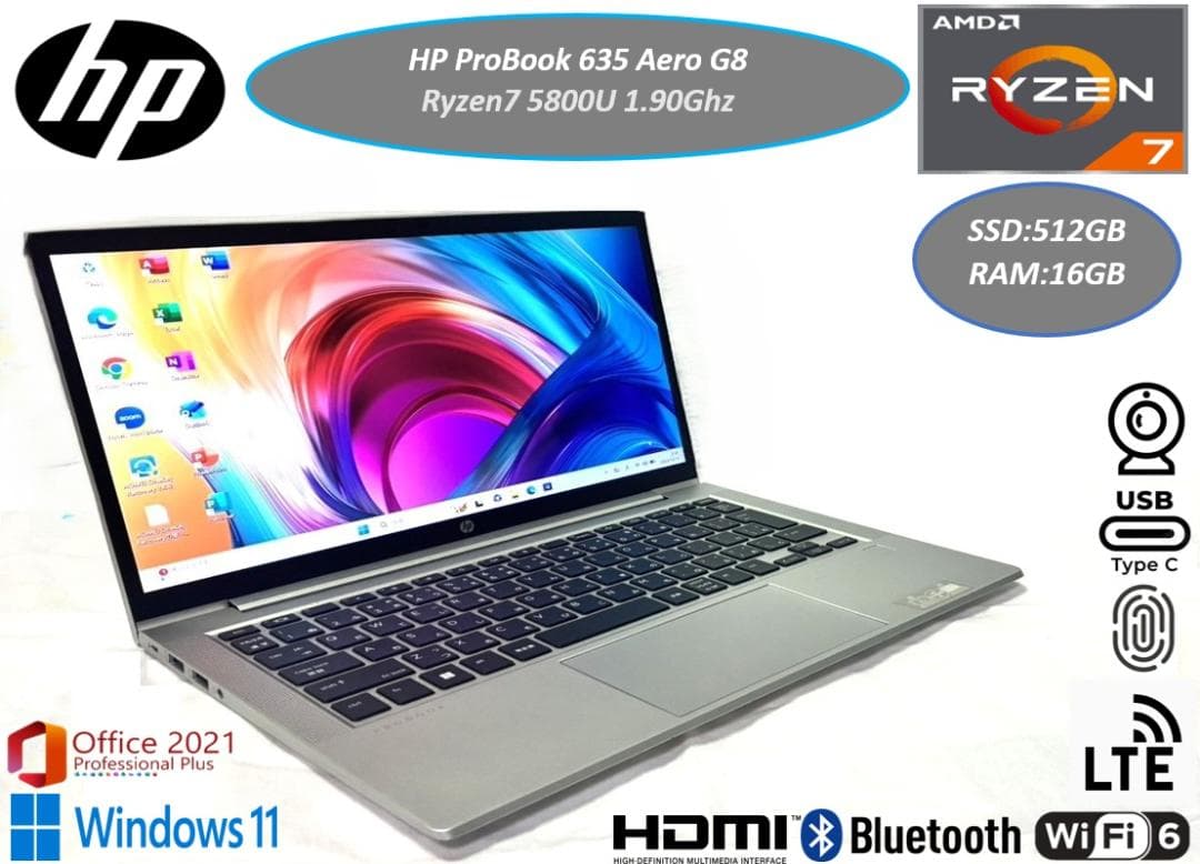 超美品 HP ProBook 635 Aero Ryzen7 5世代 LTE対応