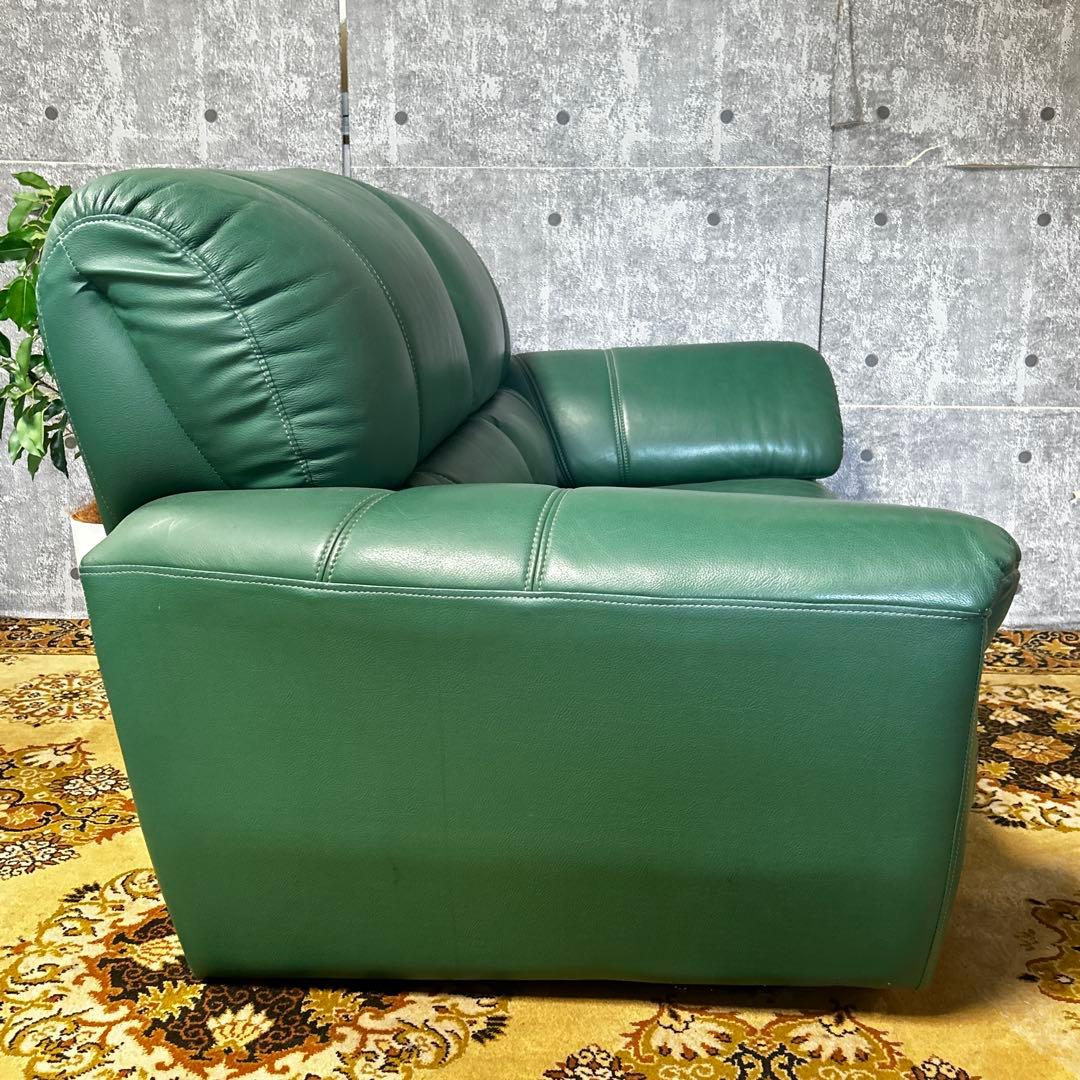 ask꧁革素材꧂2人掛けアームソファ1脚 グリーン レザー 合成皮革 応接