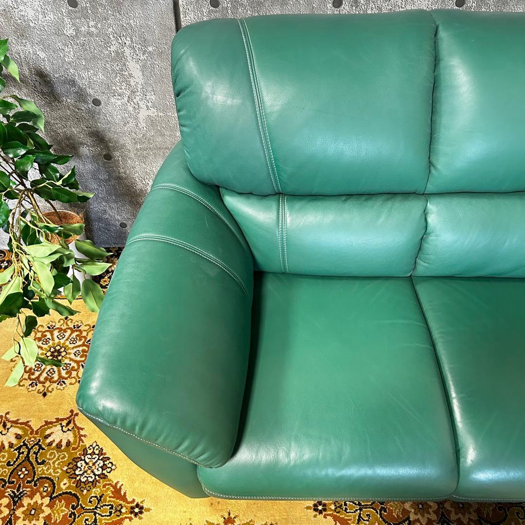 ask꧁革素材꧂2人掛けアームソファ1脚 グリーン レザー 合成皮革 応接