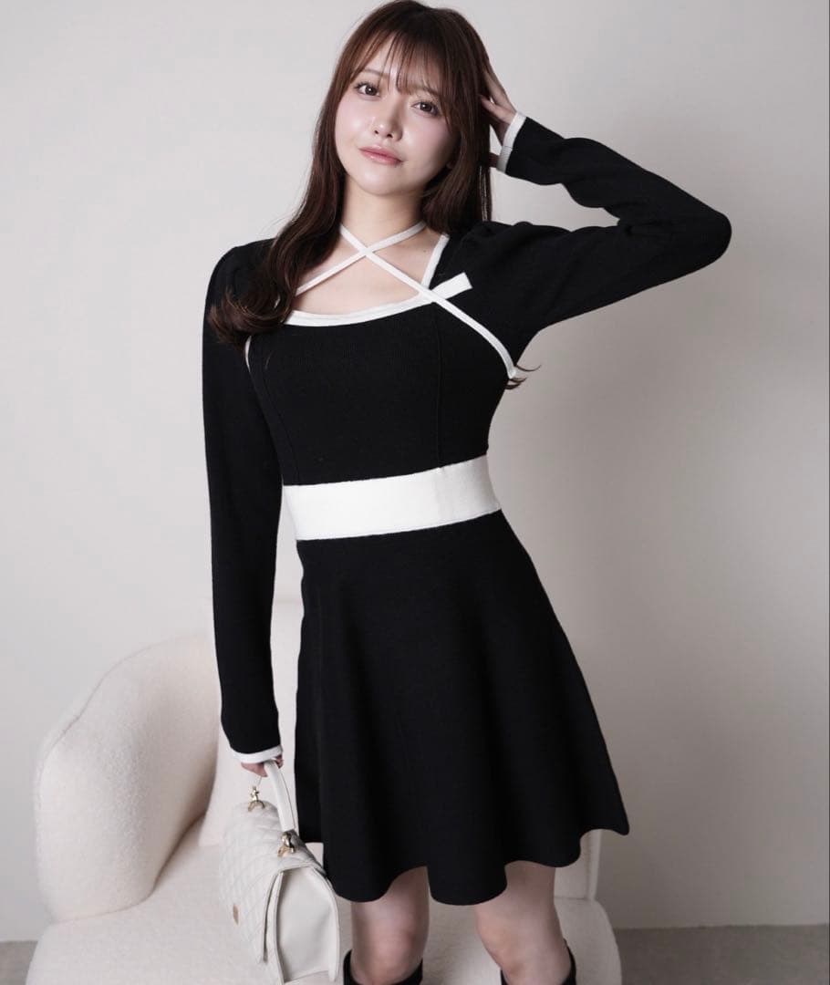 LIPSERVICE バックリボンバイカラーフレアワンピース