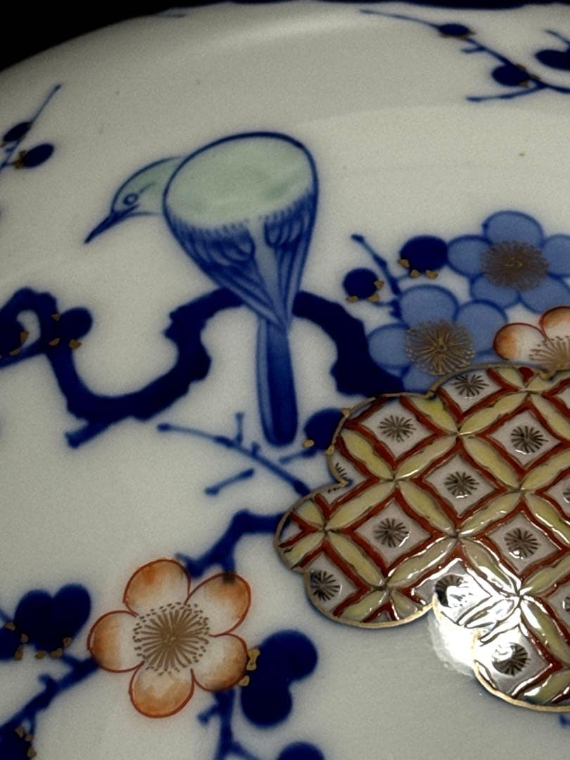 希少 オールド香蘭社 染錦 手描 華鳥七宝紋雲図 花瓶 花生 壷