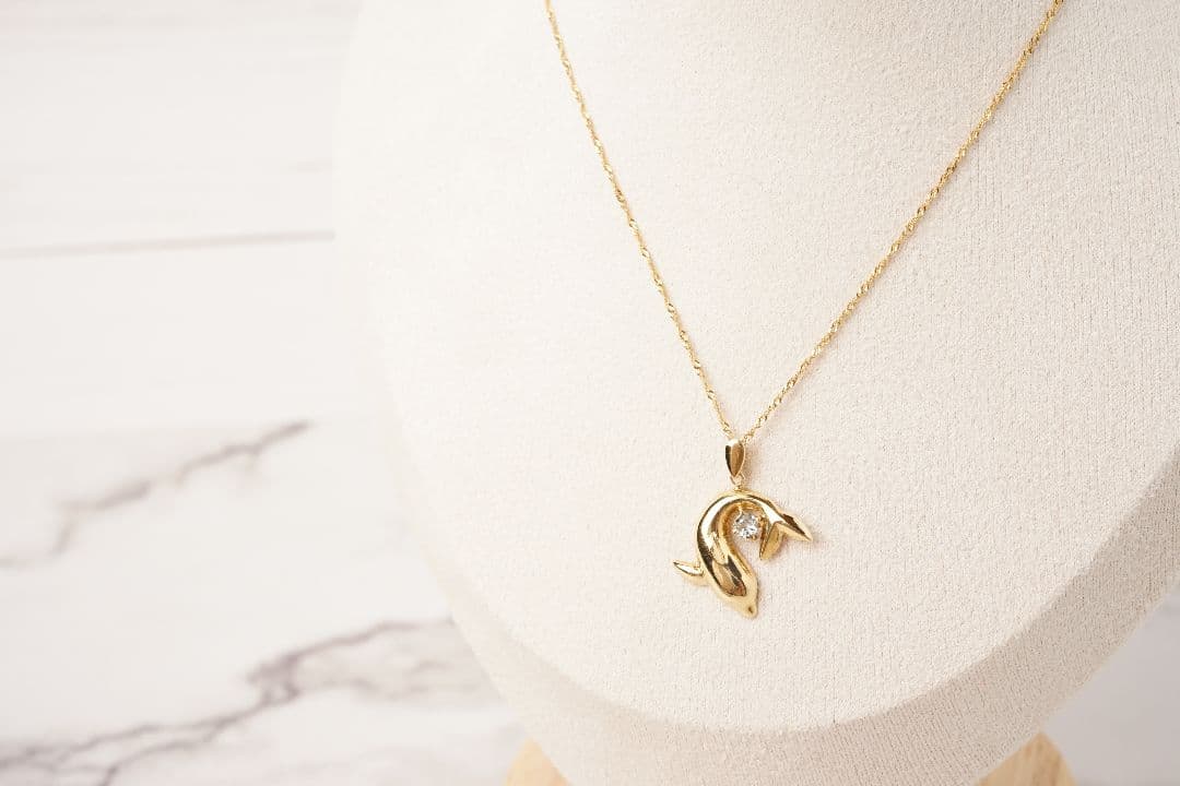 K18✨イルカデザイン ネックレス ストーン装飾