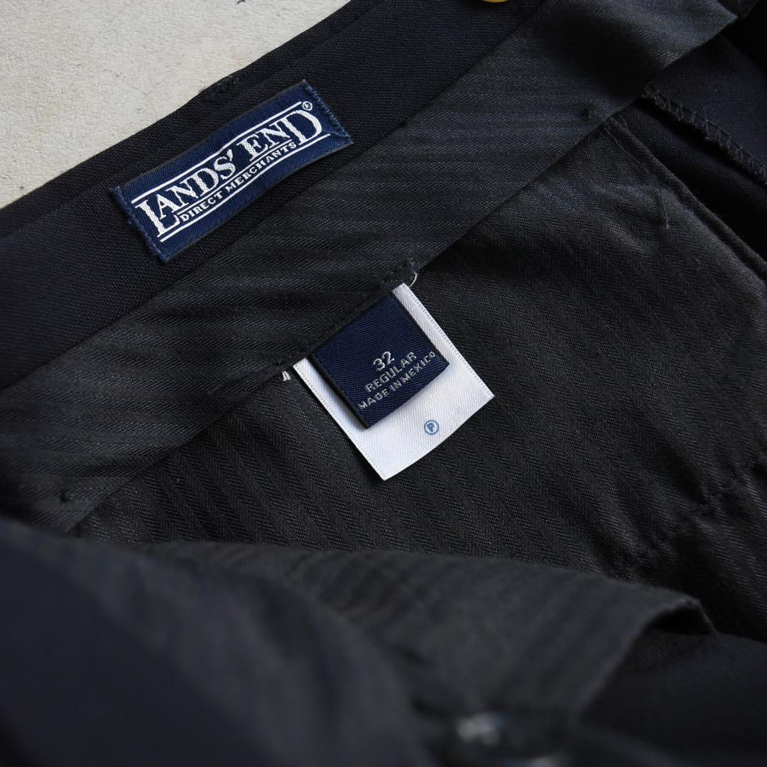 90s ランズエンド ウール ツータックスラックス ダークネイビーW32L29