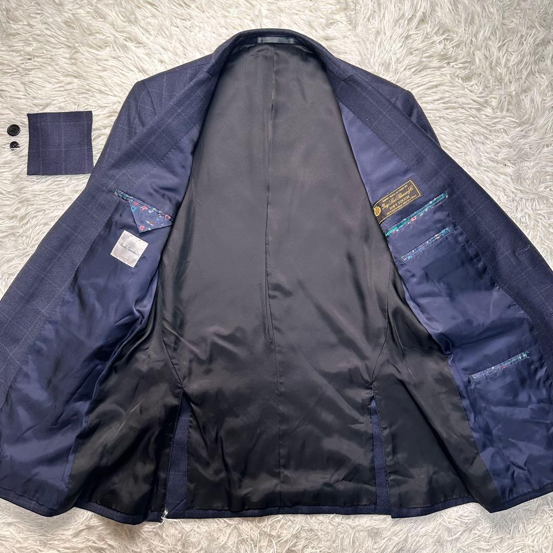 現行 極美品 ポールスミス ロロピ生地 光沢 セットアップ ネイビー 総裏 L