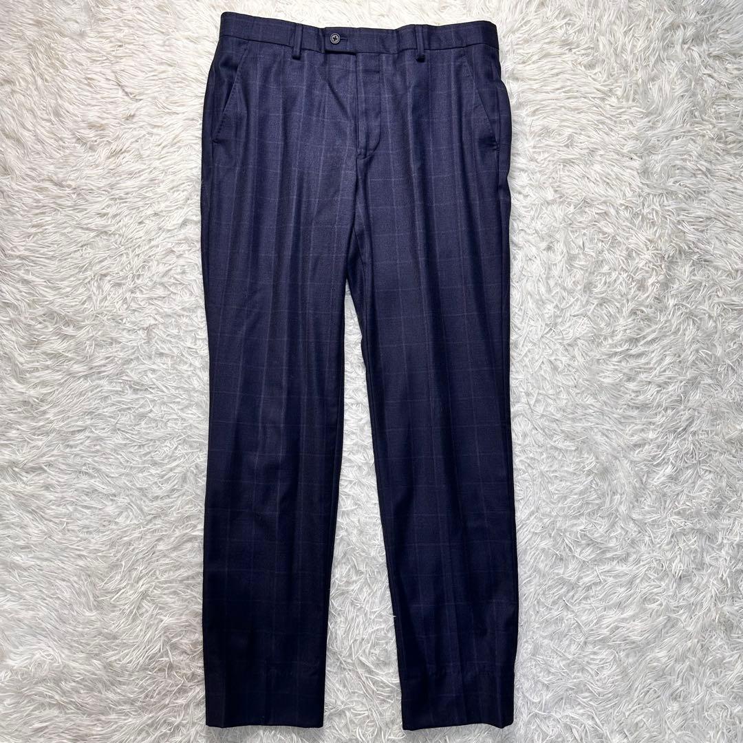 現行 極美品 ポールスミス ロロピ生地 光沢 セットアップ ネイビー 総裏 L