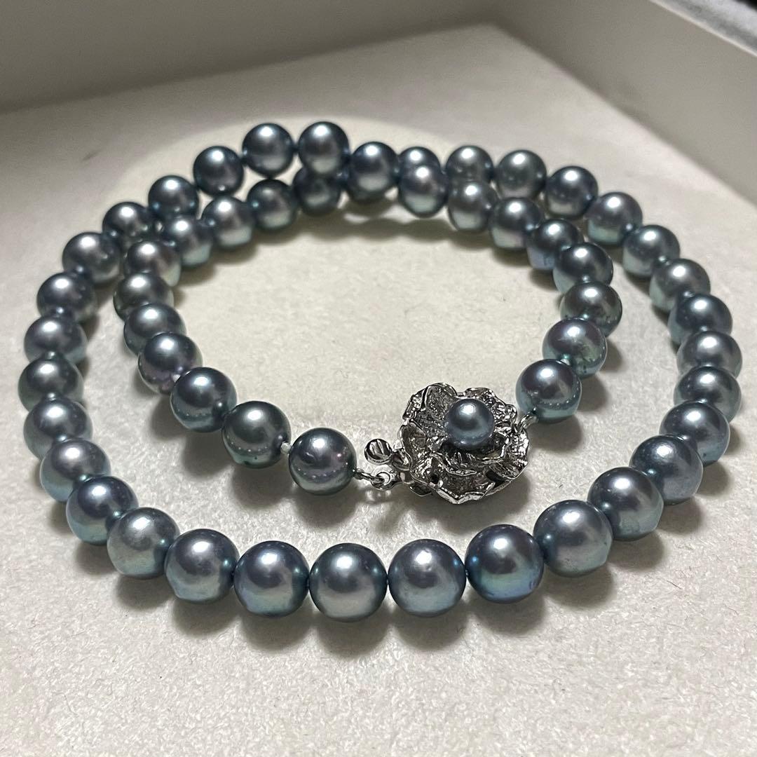 【あこや本真珠✨ケース】ネックレス 7.5-8.0 ブルーグレー系 アコヤパール