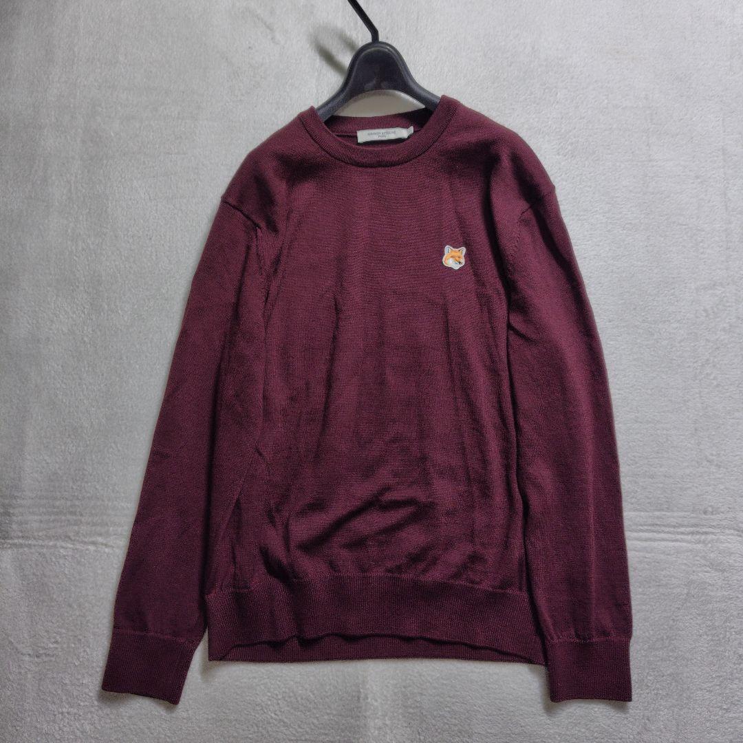 極美品　XL　現行　メゾンキツネ　セーター　ワンポイント　刺繍　ワインレッド