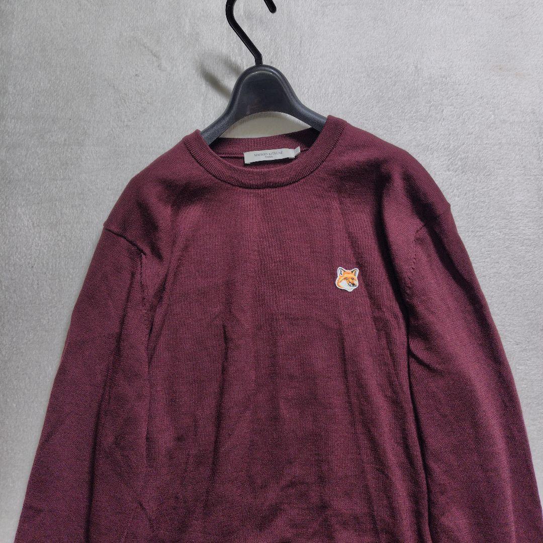極美品　XL　現行　メゾンキツネ　セーター　ワンポイント　刺繍　ワインレッド