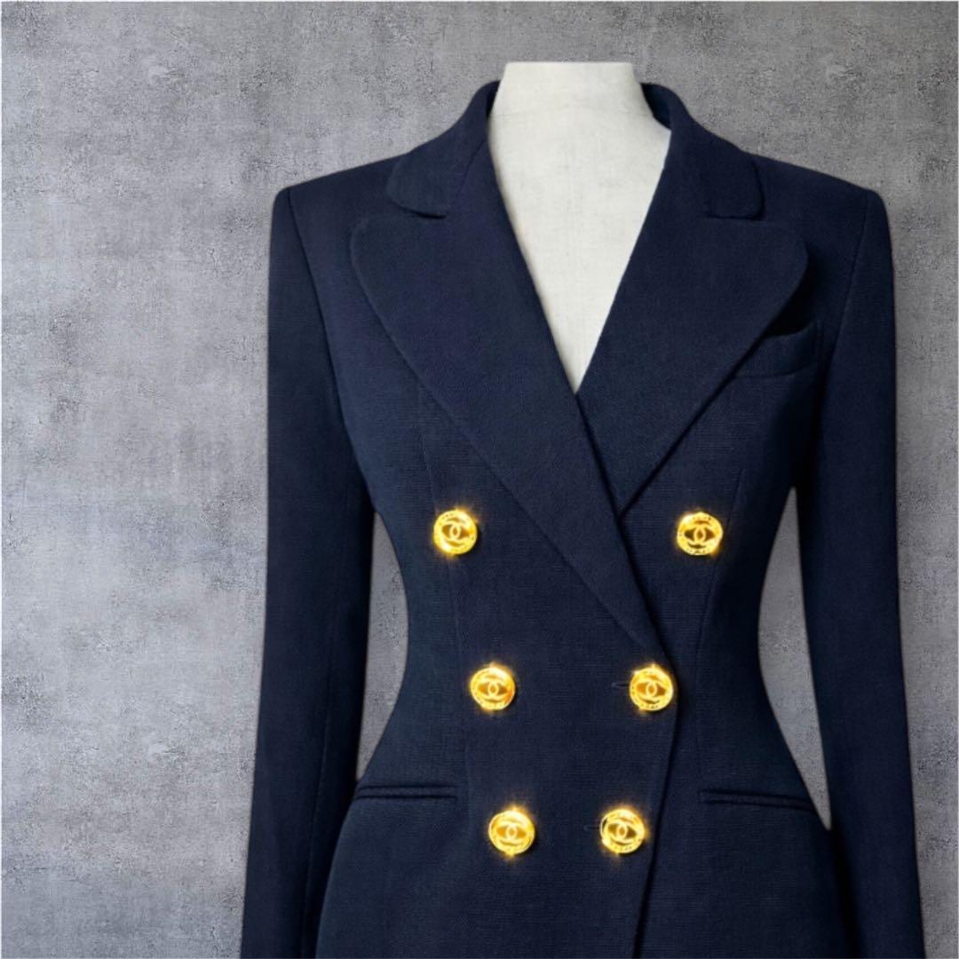 CHANEL ダブルブレストジャケット　黒　34 金ココマークボタン