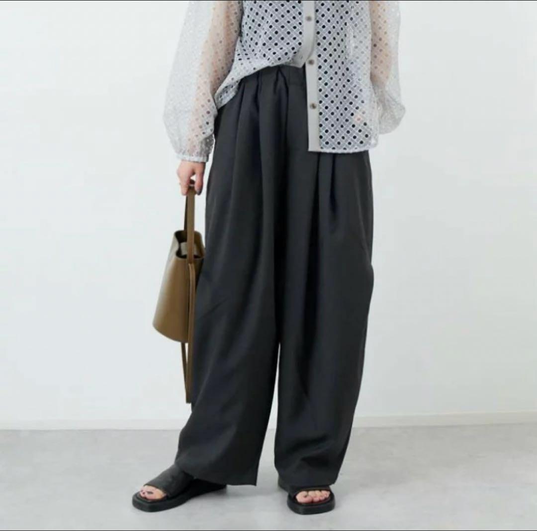 美品mizuiro ind ワイドカーゴパンツ イージー ミズイロインドブラック