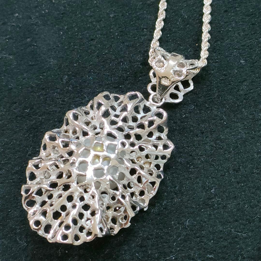 2AH93　真珠　925刻印　ダイヤモンド　ネックレス　シルバー