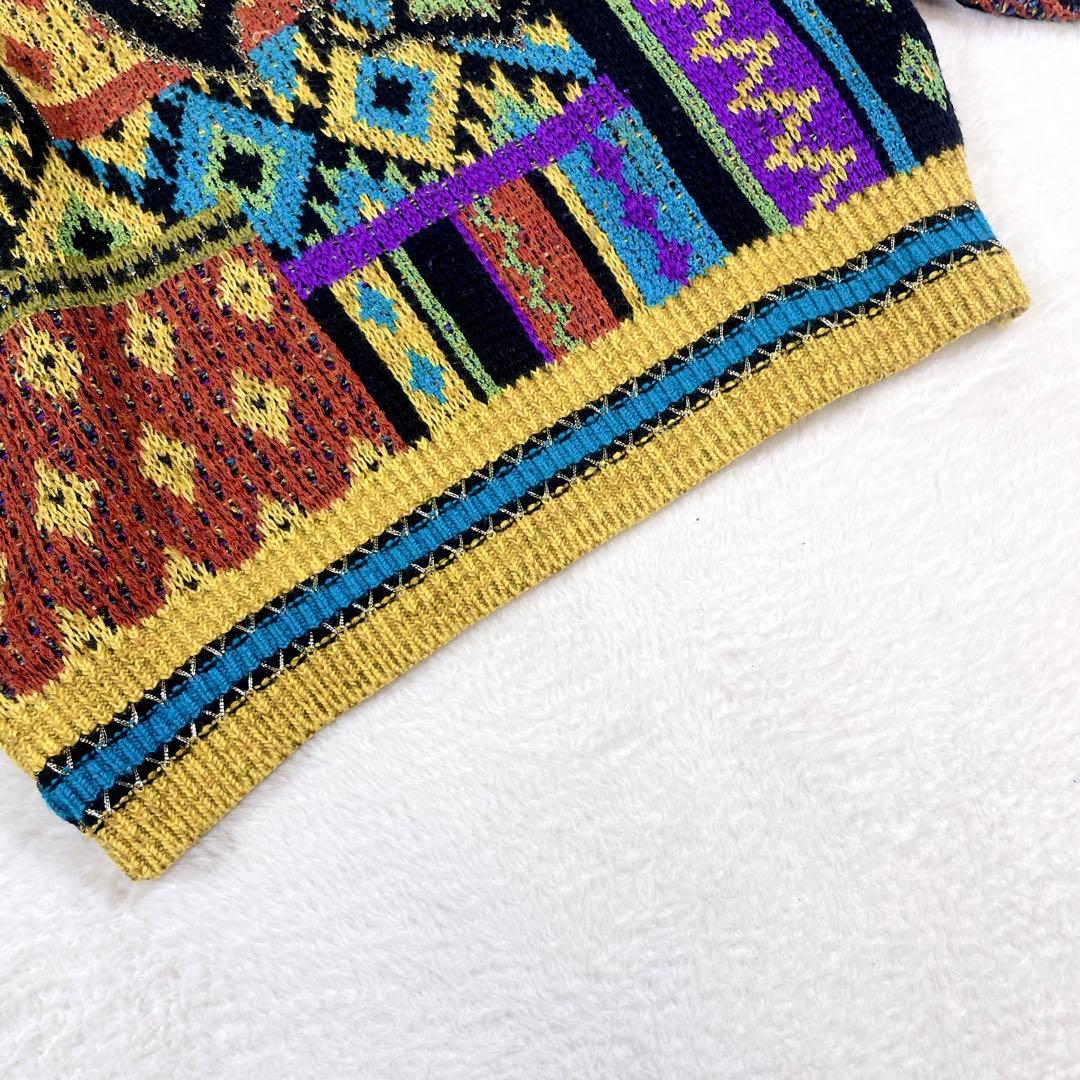 【希少】FICCE (フィッチェ) 幾何学模様 ニットセーター マルチカラー