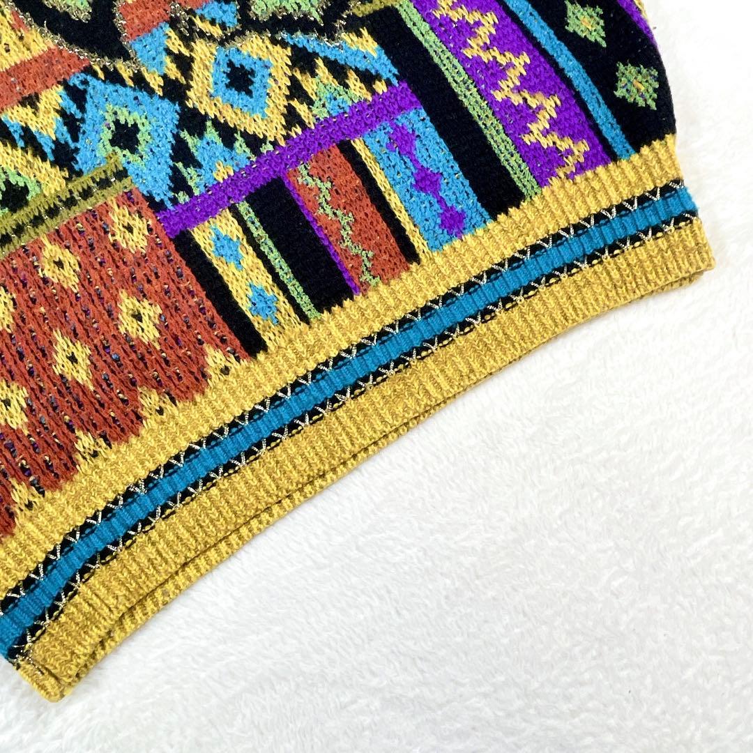 【希少】FICCE (フィッチェ) 幾何学模様 ニットセーター マルチカラー