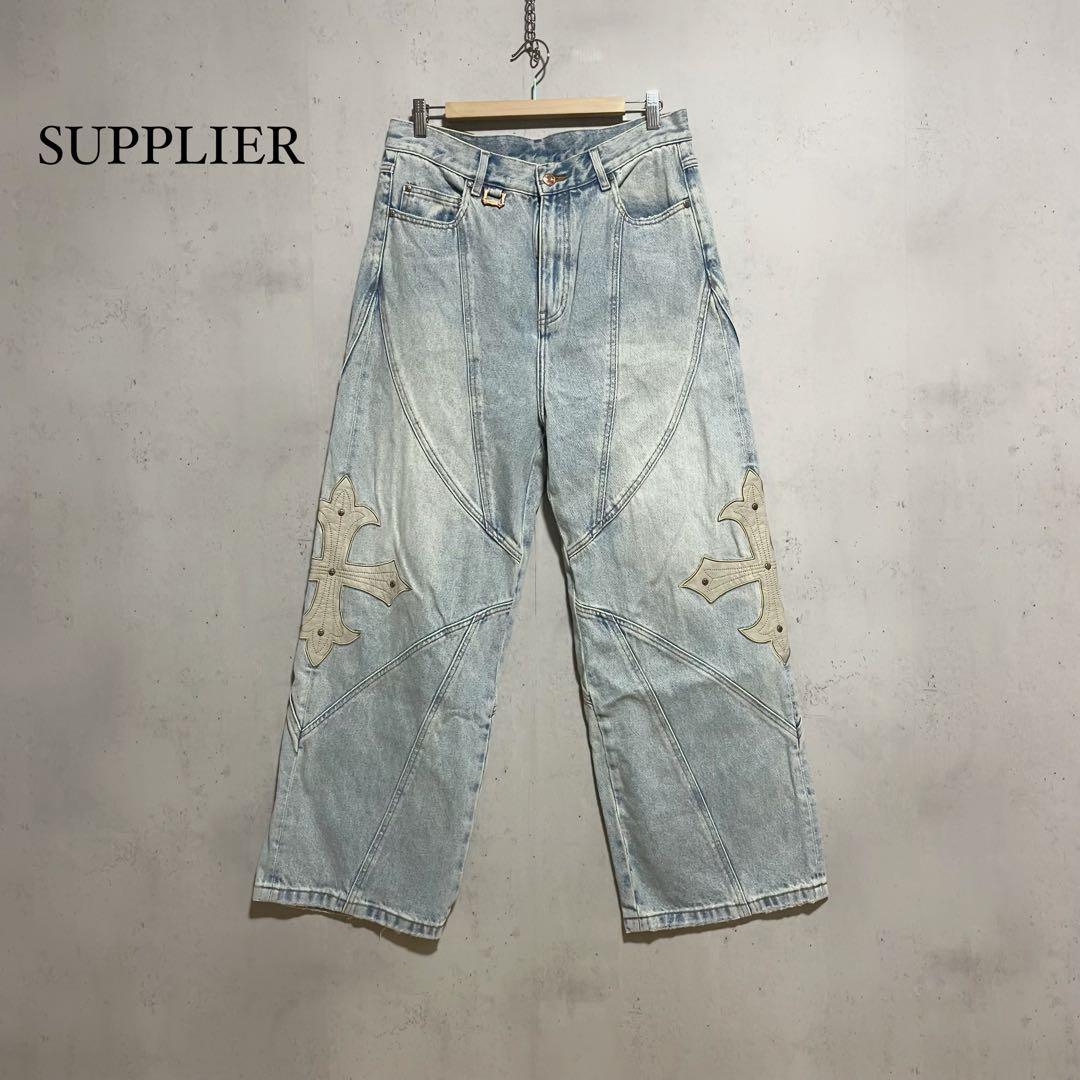 SUPPLIER サプライヤー クロスレザーパッチ　バギーデニムパンツ