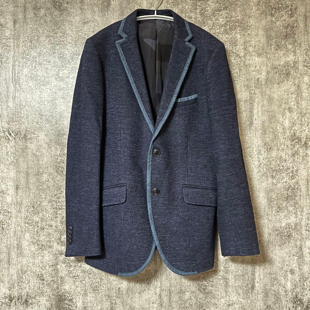 美品 エトロ ETRO 総裏地 ネイビー テーラードジャケット 48
