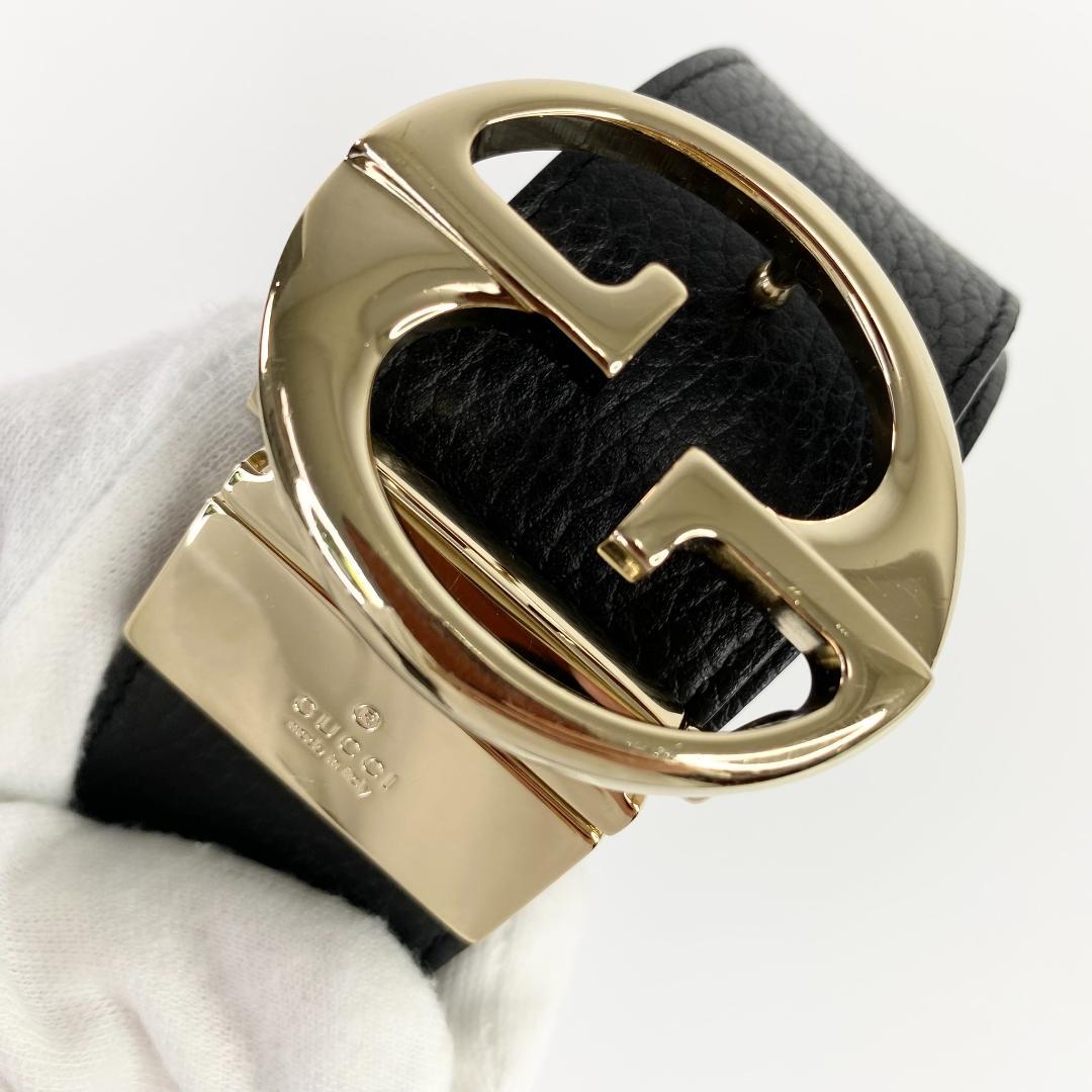 グッチ GGロゴバックル リバーシブル レザーベルト ブラック×ピンク 金